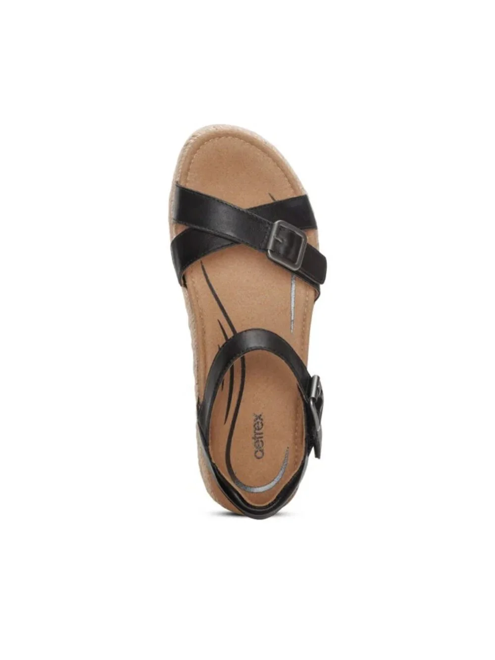 Aetrex Paula Espadrille Platform Sandals Size 7 Black Leather NWOB